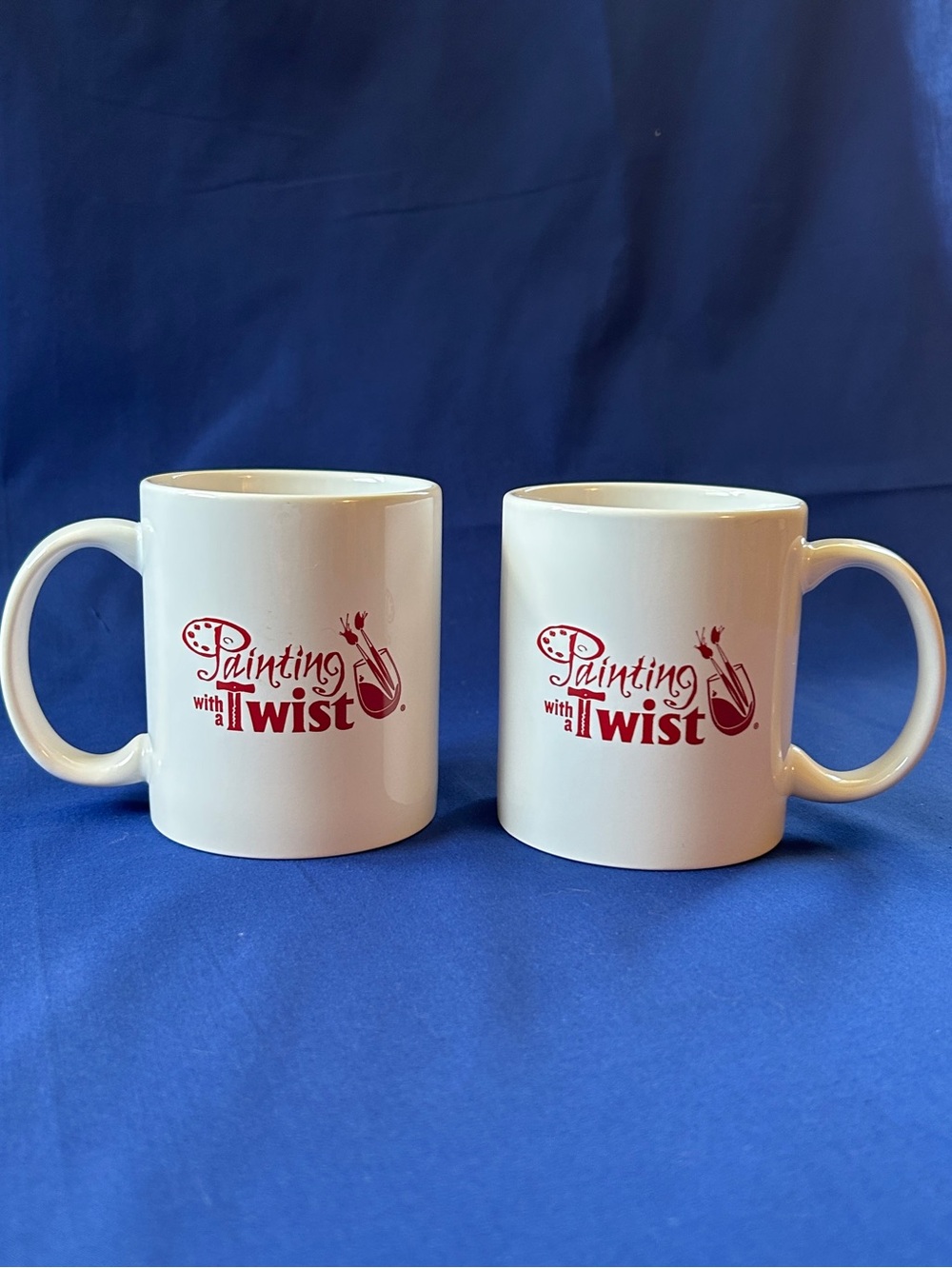 Painting With a Twist Mug Set of 2 Art Studio Coffee Cups White with Red